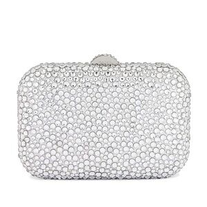 Olga Berg Casey Hot Fix Encrusted Clutch in Silver Snap Closure